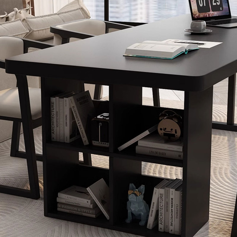 Bureau rectangulaire en bois massif noir, H 29,53 po x l 86,61 po x P 35,43 po