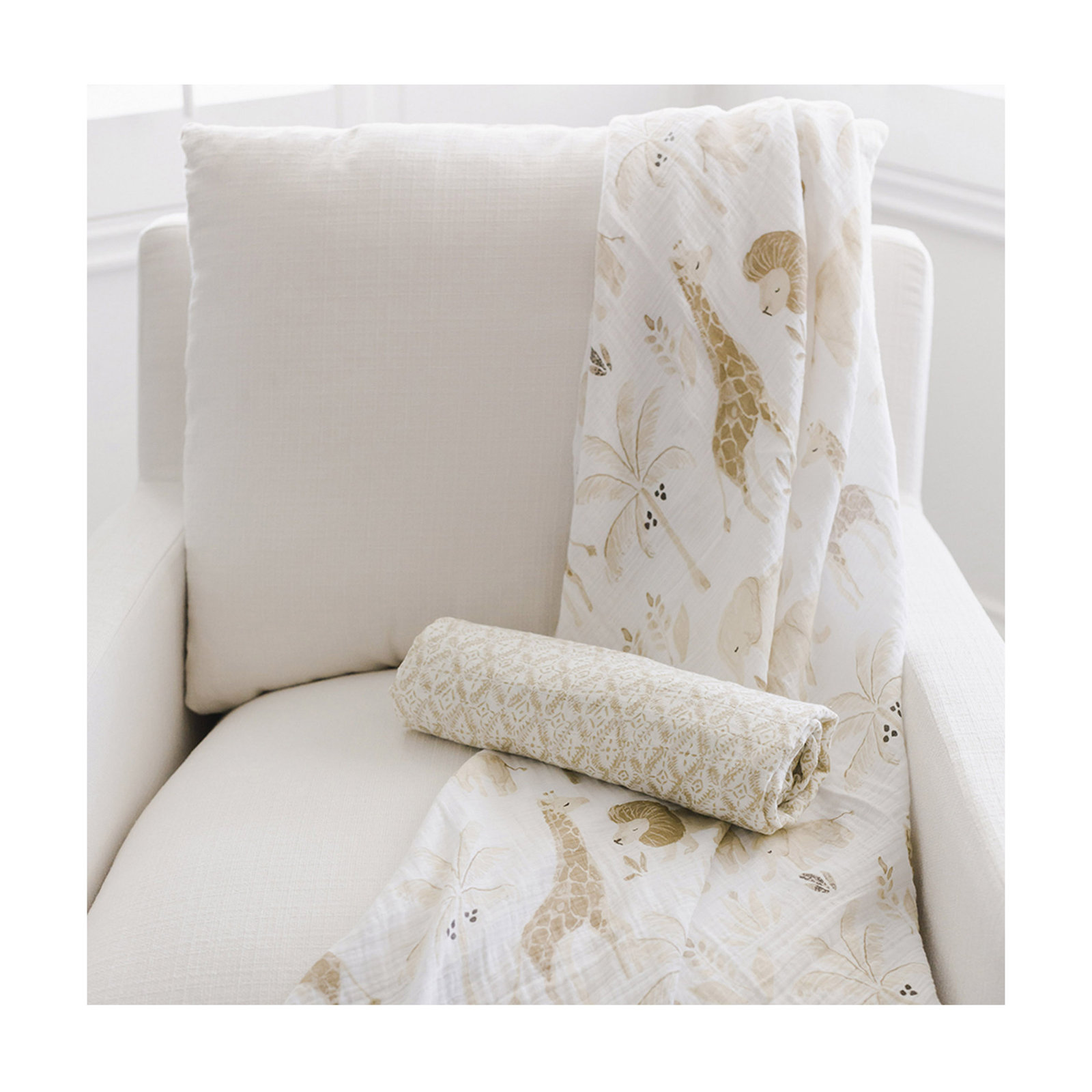 2-Pack 100% Cotton Swaddle, Safari Animal Pattern, Soft and Durable, by Crane Baby