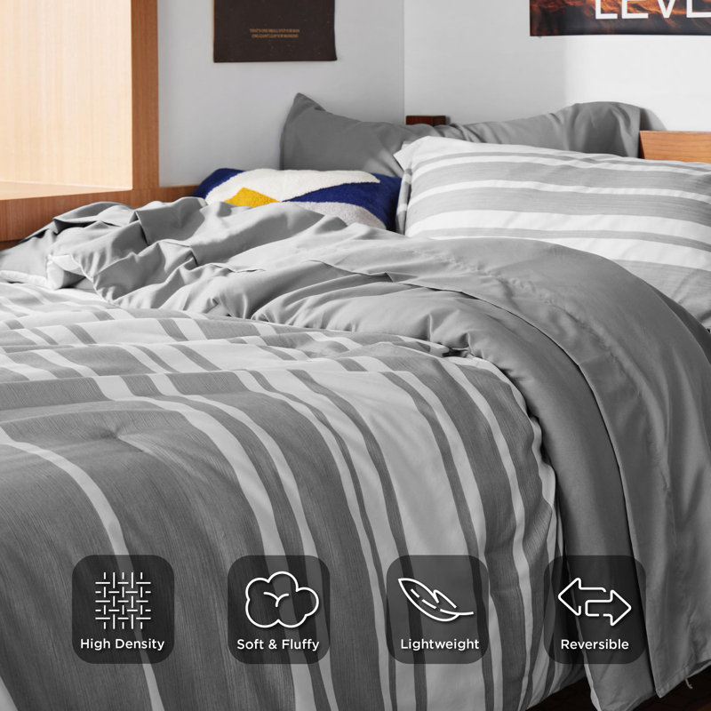 Bedsure Striped All Season Comforter Set, Gray, Twin-XL Comforter + 4 Additional Pieces