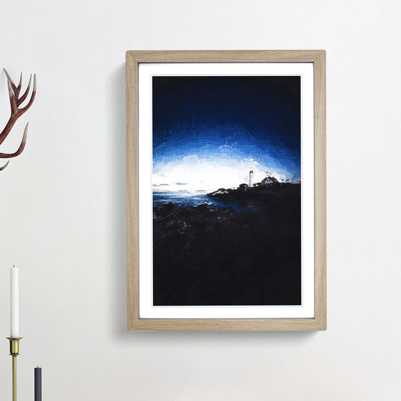Portland Maine Lighthouse - Picture Frame Painting Print, 36cm H x 27cm W x 2cm D, Oak Framed
