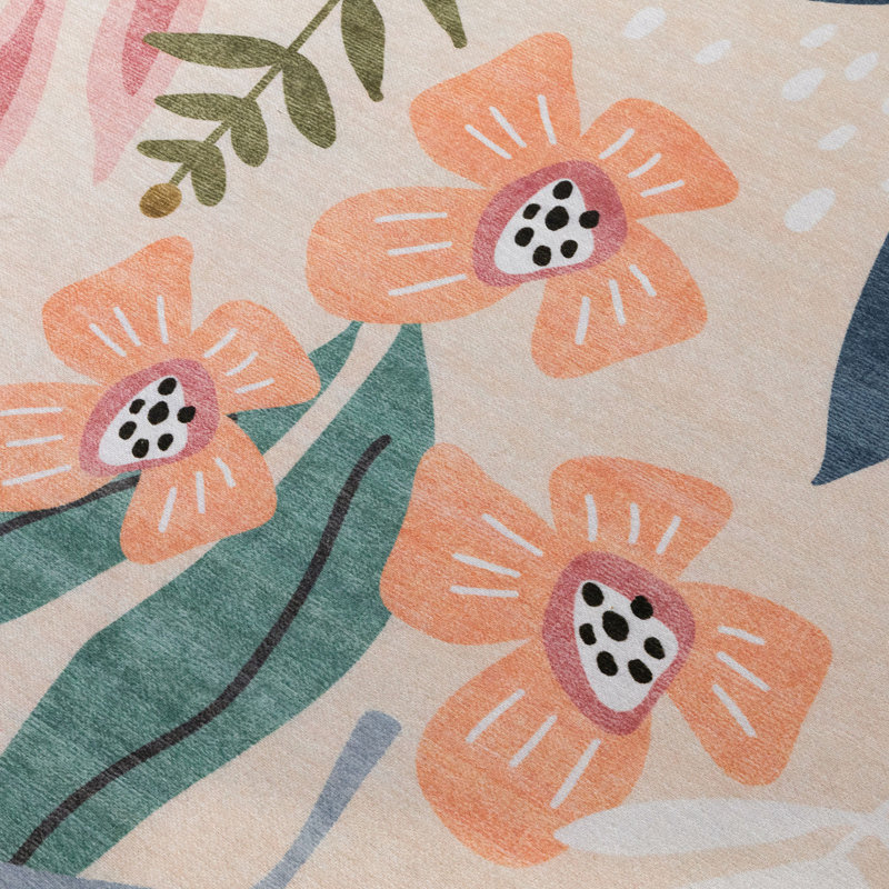 Ivory Floral Non-Slip Outdoor Synthetic Rug 6' x 9'