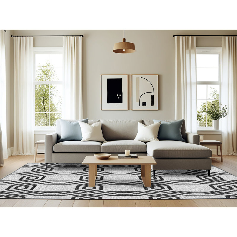 Tapis gris/crème tissé à la machine, Rectangle 6 pi x 9 pi