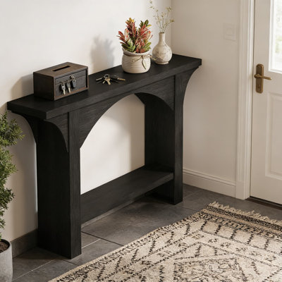 Console Farmhouse avec tablette de rangement, table d'entrée étroite à 2 niveaux avec arche pour le salon, le couloir, le vestibule et le canapé derrière