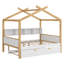 Lit double en bois Molik avec lit gigogne simple et 4 tablettes