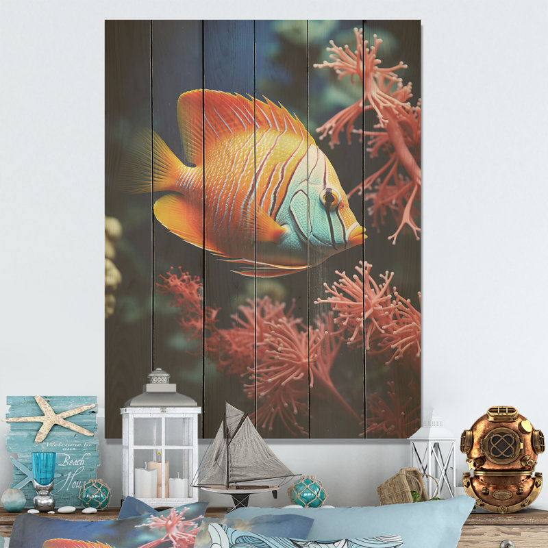 Magnifique poisson papillon bleu et orange - corail sous l'eau sous l'eau, H 20 po x l 10 po