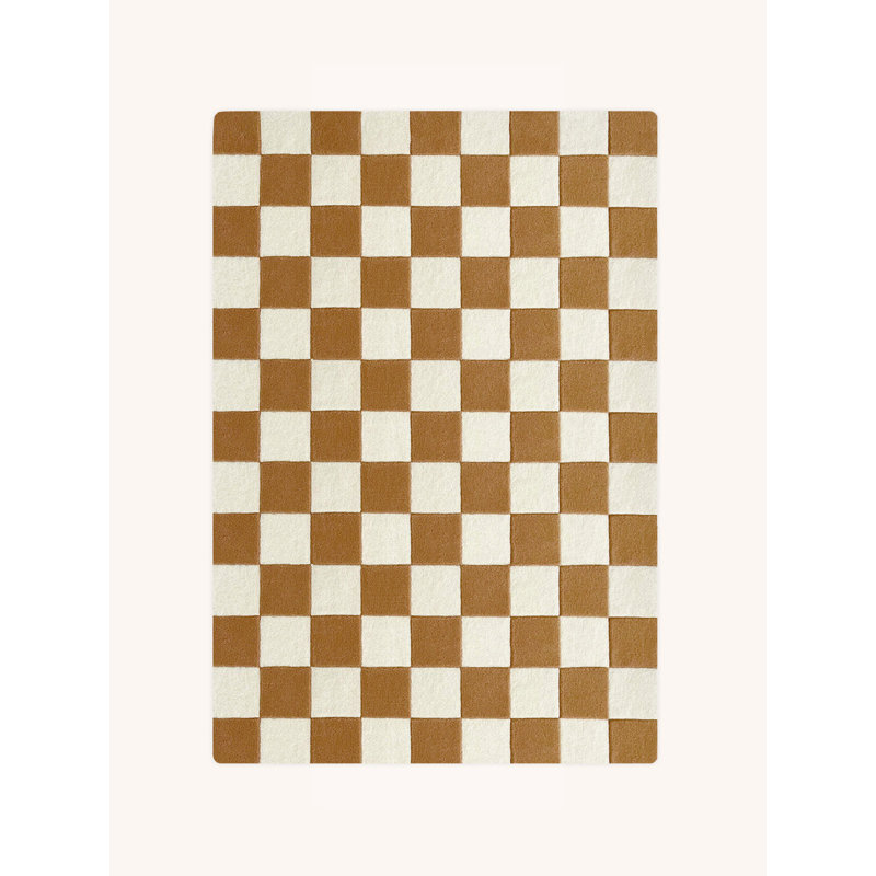Hand Tufted Wool Checkered Area Rug in Terra/White, Rectangle 3'10" x 5'10"