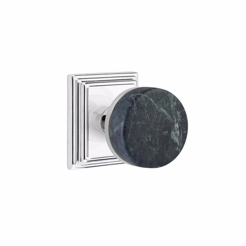 Ensemble de boutons de passage Emtek Select, rosette Wilshire, tige conique, bouton en marbre vert, Chrome poli