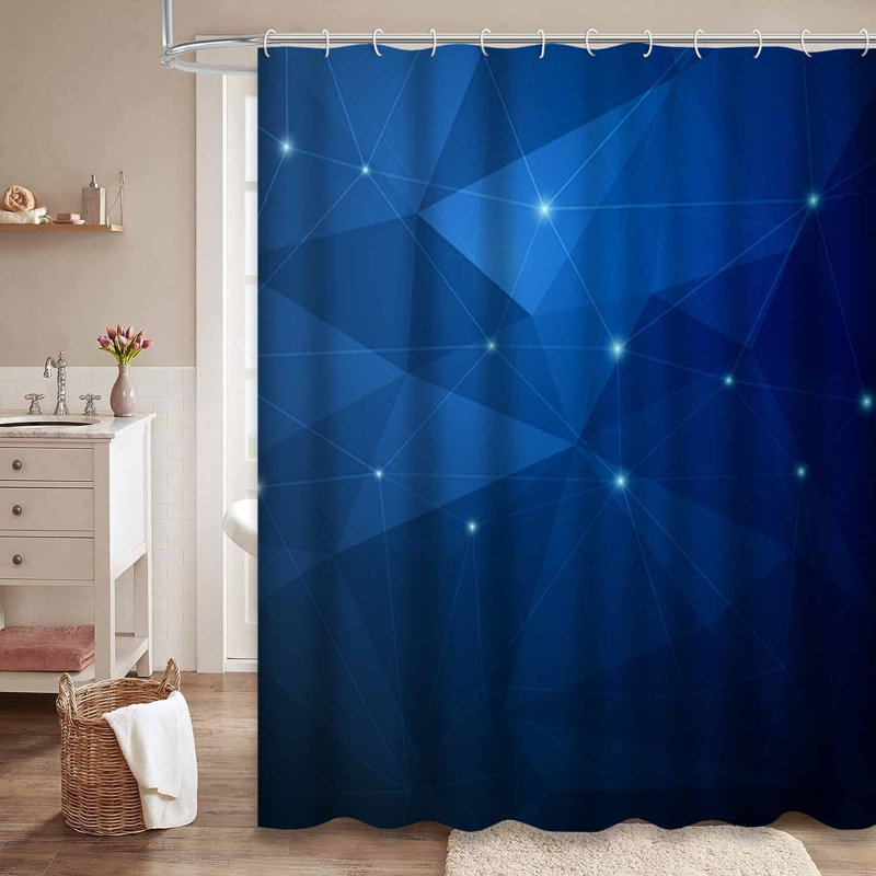 Structure avec rideau de douche abstrait bleu foncé et 12 crochets, L 72 po x l 84 po