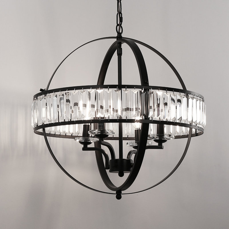 Luminaire suspendu en cristal noir mat à 4 lumières Jizzel