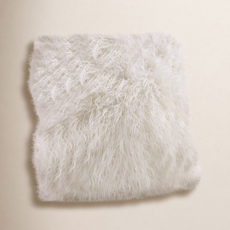 Faux Mongolian Collection Throw Pillow, Ivory, 22"H x 22"W