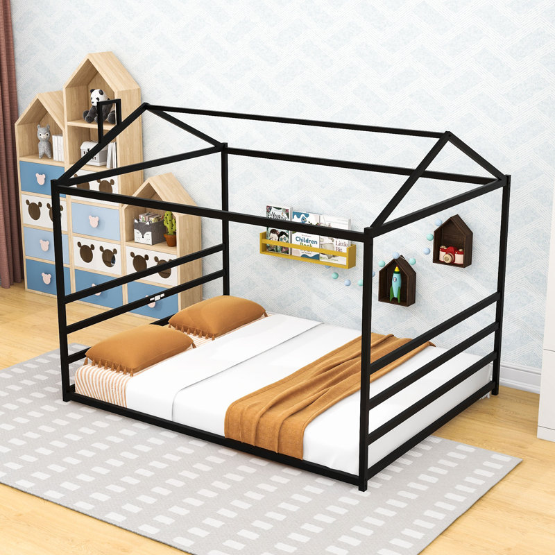 Grand lit plateforme grand avec toit, Grand lit, Noir, noir, noir, noir