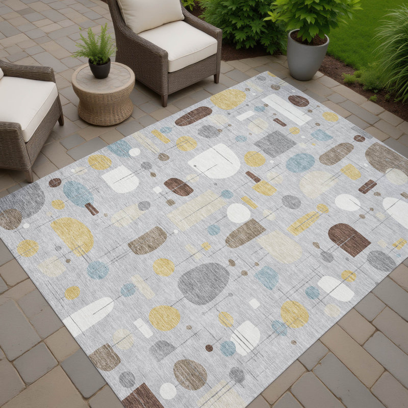 Machine Washable Indoor/Outdoor Jourdan ACN2393 Mid-Century Modern Rug, Rectangle 8' x 10'