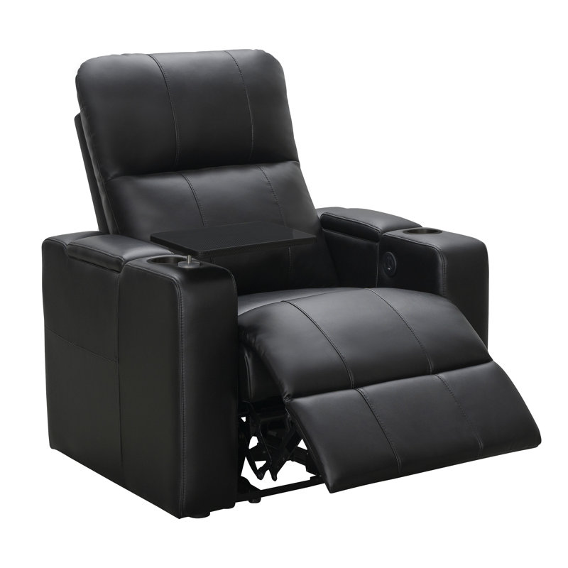 Siège de cinéma inclinable électrique en similicuir de 36 po avec porte-gobelet Fairfax, Similicuir noir