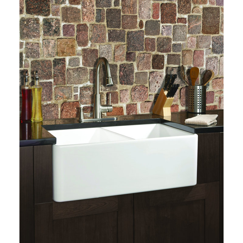 Lester 32.75'' L Double Bowl Fireclay Kitchen Sink