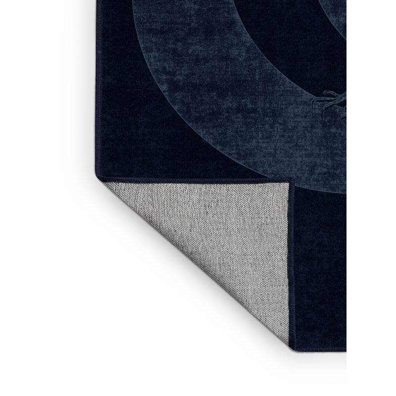Machine Washable Torresdale Halloween Modern & Contemporary Abstract Rug in Blue – Navy Binding, 4x6