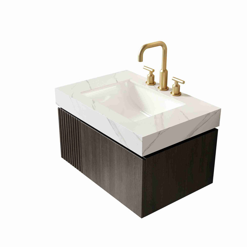 Meuble-lavabo mural, Espresso, 30", Blanc de Carrare