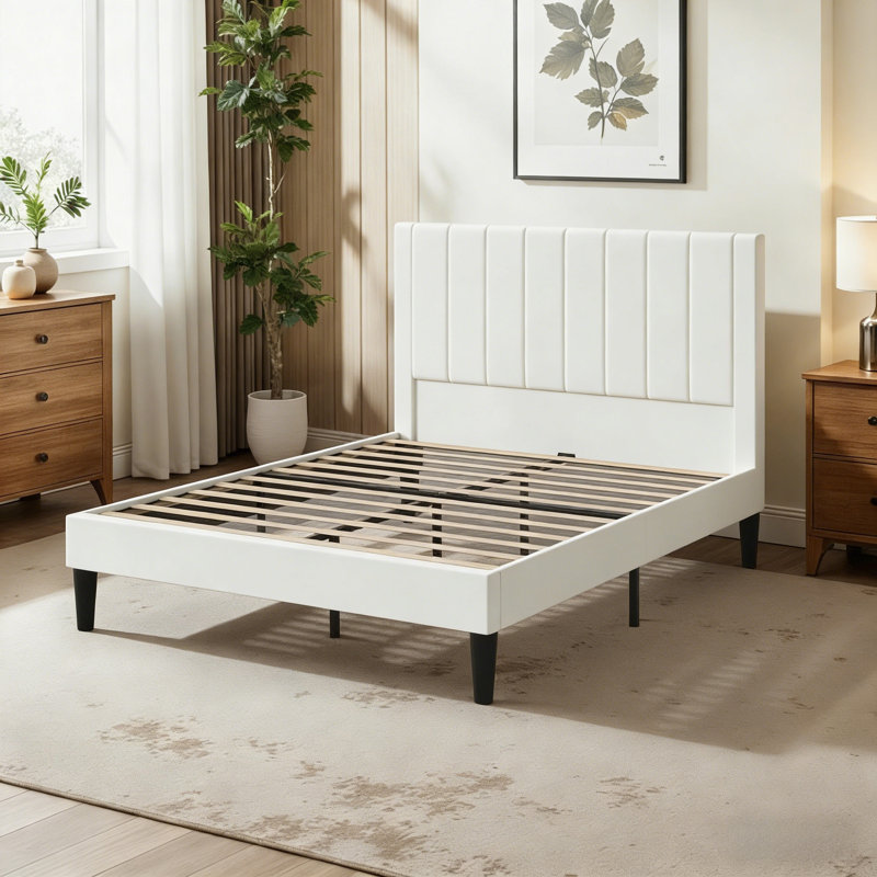 Modern Upholstered Platform Bed With Seamless Headboard, No Box Spring Needed, Full Size, Queen Size, King Size, Queen, Pink