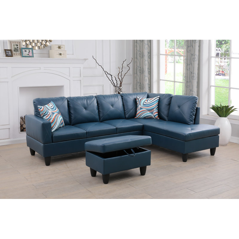 White Cream Faux Leather L shape Couch Living Room Sofa Set, Cream White Faux Leather, Right Hand Facing