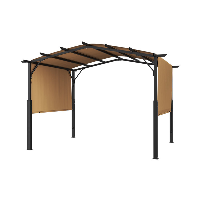 Pergola rétractable d'extérieur 10 x 10 pi avec toit arqué - Pavillon de jardin en métal imperméable pour cour et jardin