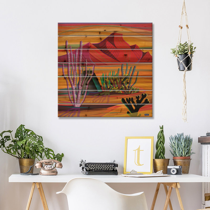 Jardin de cactus par Charles Harker - impression sans cadre sur bois