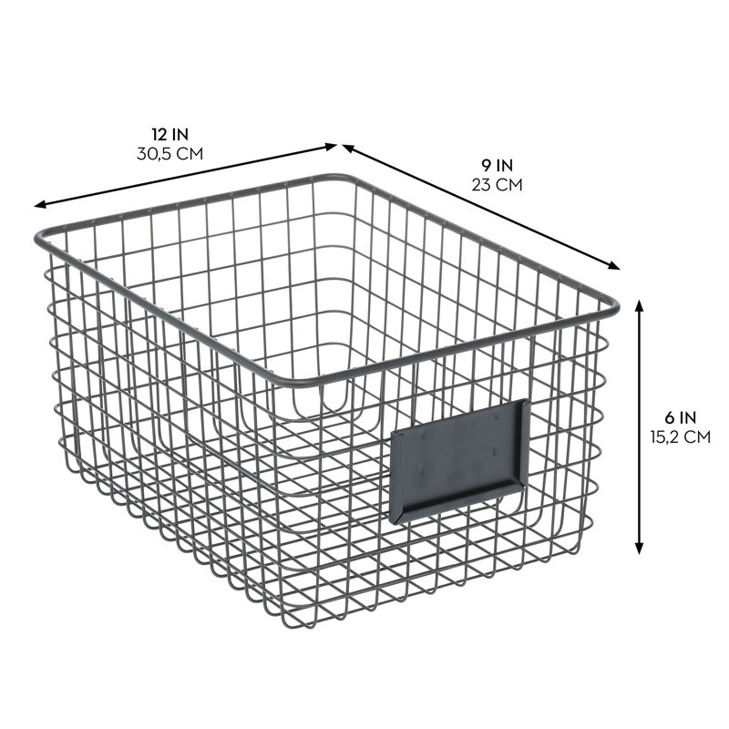 Metal Pantry Basket with Label Plate for Kitchen Organization and Storage - Set of 2 - Matte Black