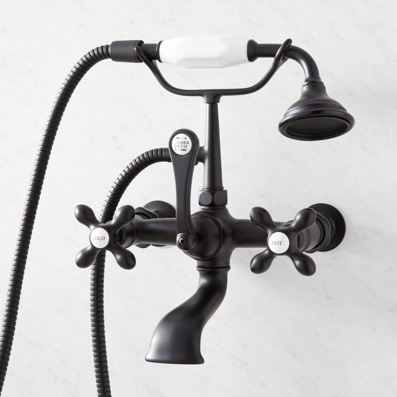 Robinet de baignoire mural style téléphone avec poignées en croix, Noir mat