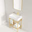 Meuble-lavabo de 24 po avec lavabo en céramique rectangulaire blanc brillant, console autoportante, pieds en métal ouverts, doré, tablettes de rangement