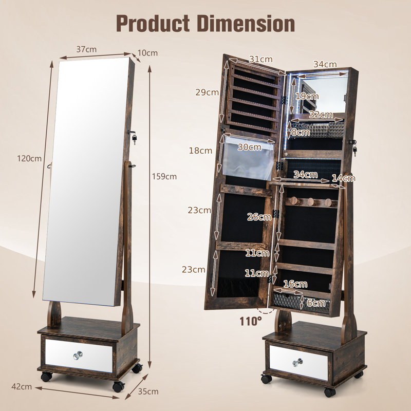 Anoush Freestanding Jewelry Armoire, Dark Brown