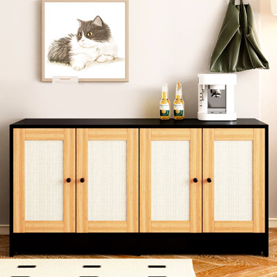 Enceinte de litière pour chat avec meubles cachés 2 portes, 47 po x 19,8 po x 21,8 po, noir, 2 grattoirs en tissu, appareils hygiéniques et appareils de nettoyage pour chats, L 47 po x l 19,8 po