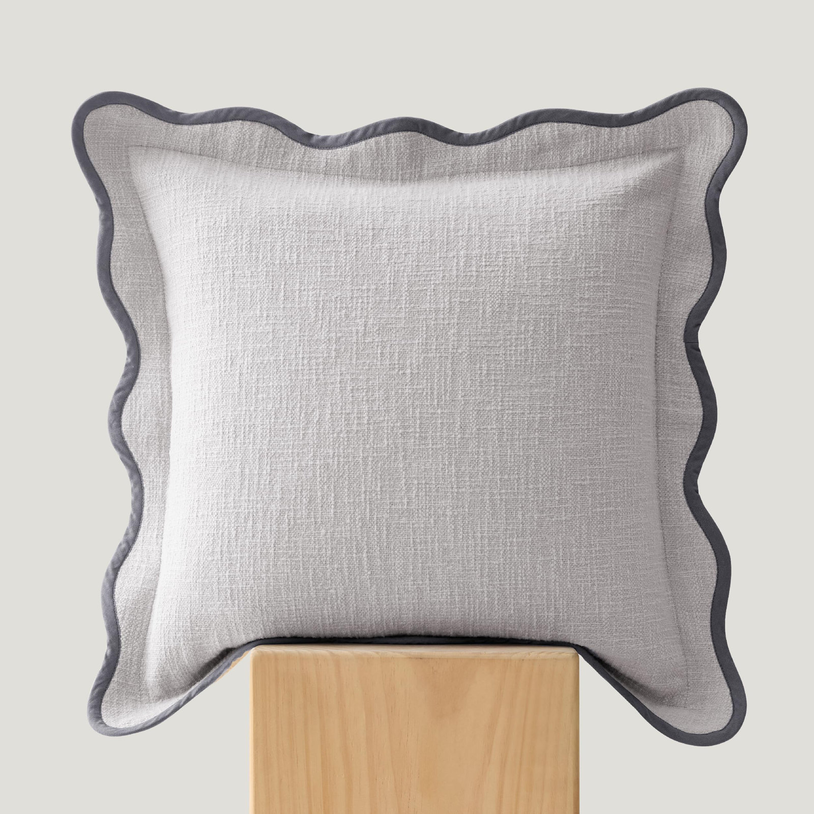 Double Stitch Scalloped Cotton Throw Pillow , Lunar Rock