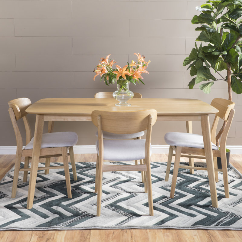 Machuca 4 - Person Four Leg Dining Set, Natural Oak, Light Beige