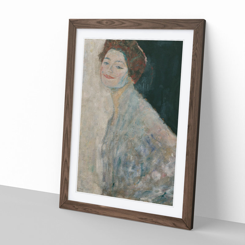 Lady in White by Gustav Klimt - Framed Print, 65cm H x 48cm W x 2cm D, Walnut Framed