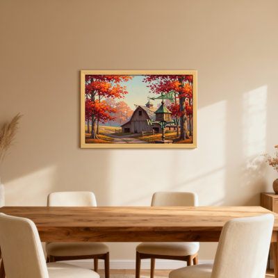 Plants &Flowers Autumn Barn Scene With Windmill And Trees