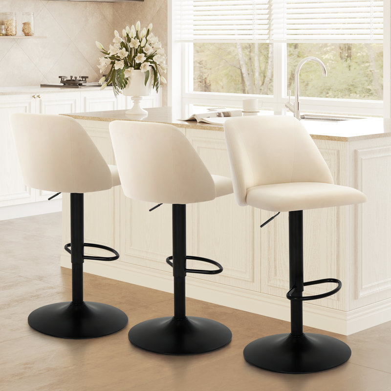 Swivel Adjustable Height Bar Stool Upholstered Counter Stool, Beige, 3