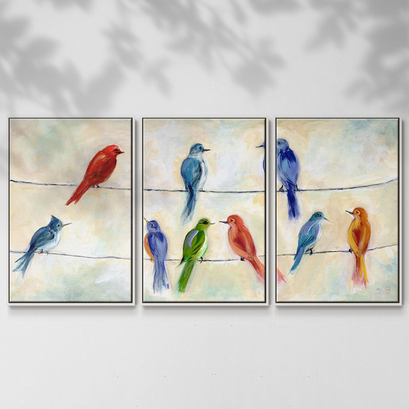 Chatter, reproduction encadrée sur toile, 3 pièces, H 24 po x l 48 po x P 2 po, Blanc