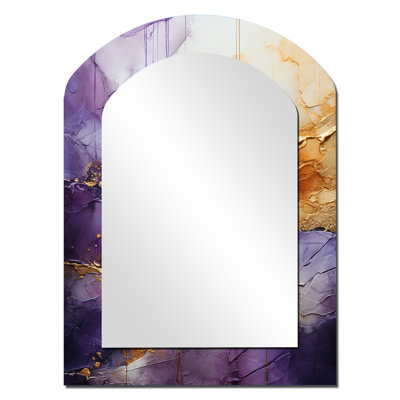 Gold Purple Abstract Fractal I - Gold Modern Arch Wall Mirror