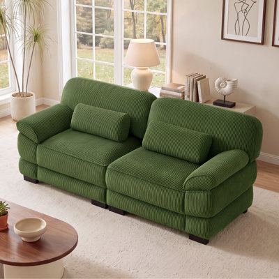 76.4 Inch Loveseat, Cloud Couch, Modular Sectional Couch, 2-Seater sofa, Comfy Thick Seat Cushions, Corduroy Fabric,Green for Living Room Bedroom & Apartment