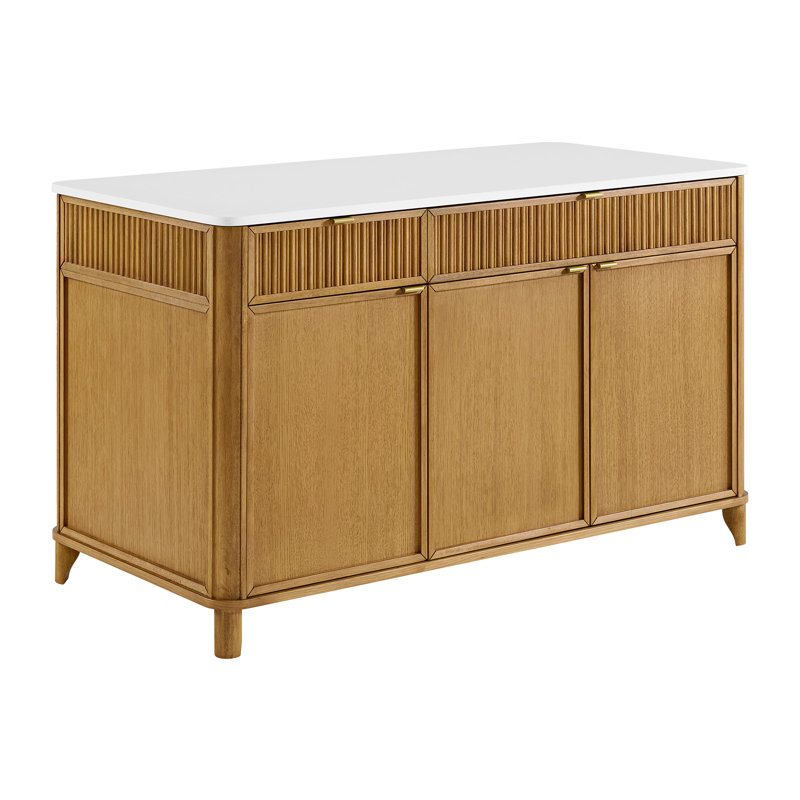 Kathryne 60"  Kitchen Island with White Quartz Countertop, White Quartz