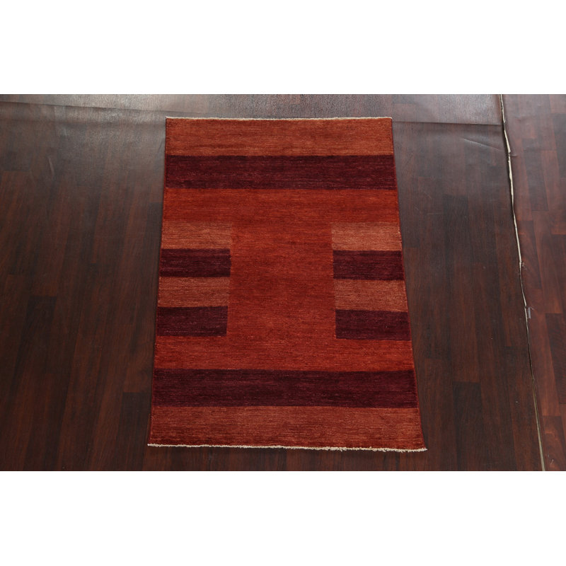 Tapis rouge / rouille en laine noué à la main de conception unique 3 pi 11 po x 5 pi 9 po Gabbeh Kashkoli