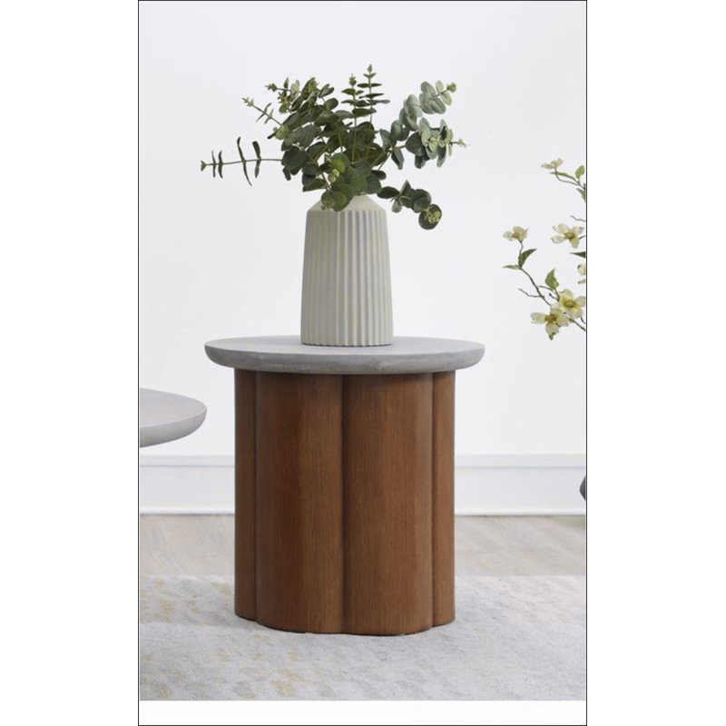 Table de bout en faux béton et finition noyer Evenlyn