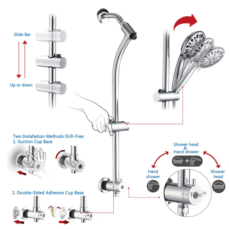 Pomme de douche à haute pression avec bras réglable de 11 pouces - Conception à débit vertical pour une baignoire de style spa