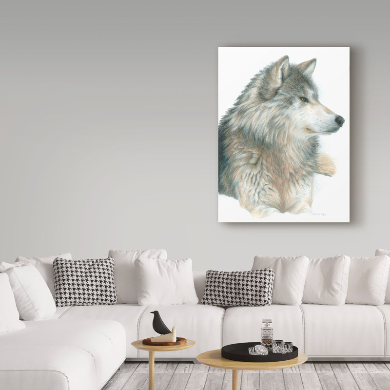 « loup on white », reproduction de peinture à l’acrylique sur toile tendue, H 32 po x l 24 po x P 2 po