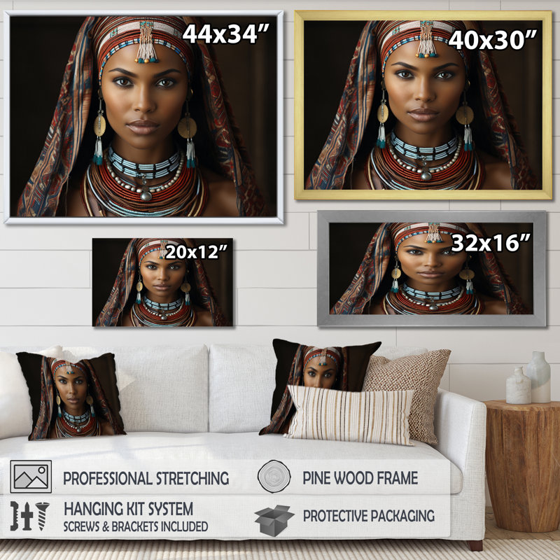 «World Cultures Samburi Beauty II», reproduction sur toile, Cadre flottant doré, H 16 po x l 32 po x P 1 po
