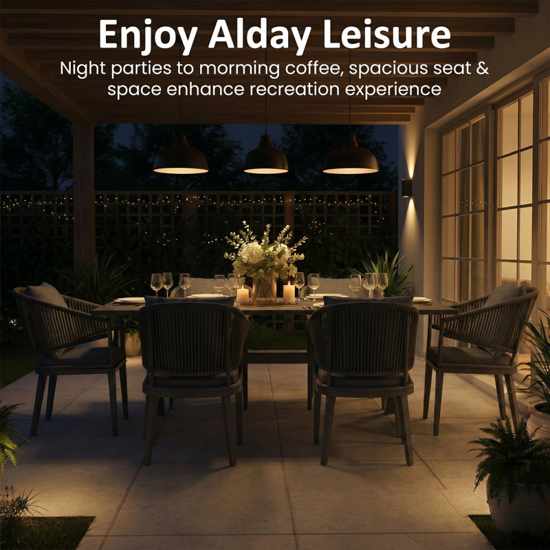 10 - Person Rectangular Outdoor Dining Set With Cushions, 10, Dark Gray Cushion/Dark Gray Frame