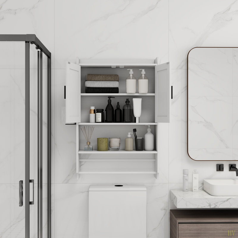 Bathroom Wall Cabinet With Doors,Adjustable Shelf,Towel Bar And Paper Holder, Over The Toilet Storage Cabinet, Medicine Cabinet For Bathroom