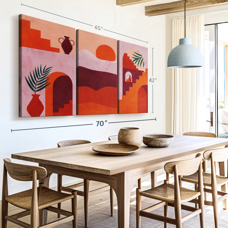 Architecture " Desert Abode Abstract Canvas Print " 3 - Pieces, 42" H x 65" W x 1.25" D