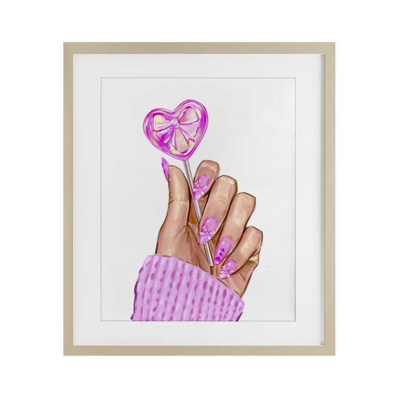 Reproduction encadrée sous verre rose, sous-verre, par Ziwei Li, H 16 po x l 13 po, Cadre de récolte en pin