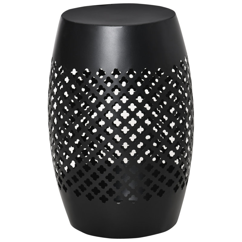Evatt 12.5" Steel Patio End Table, Round Hollow Drum Side Table, Accent Table for Indoor and Outdoor, Black