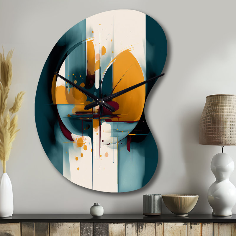Exploration des motifs abstraits II - horloge murale géométrique de forme unique en métal, impression d'horloge murale asymétrique moderne
