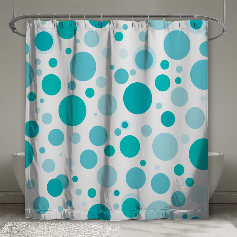 Rideau de douche cercles - abstrait salle de bain moderne, H 73 po x l 70 po, Pois bleus 2